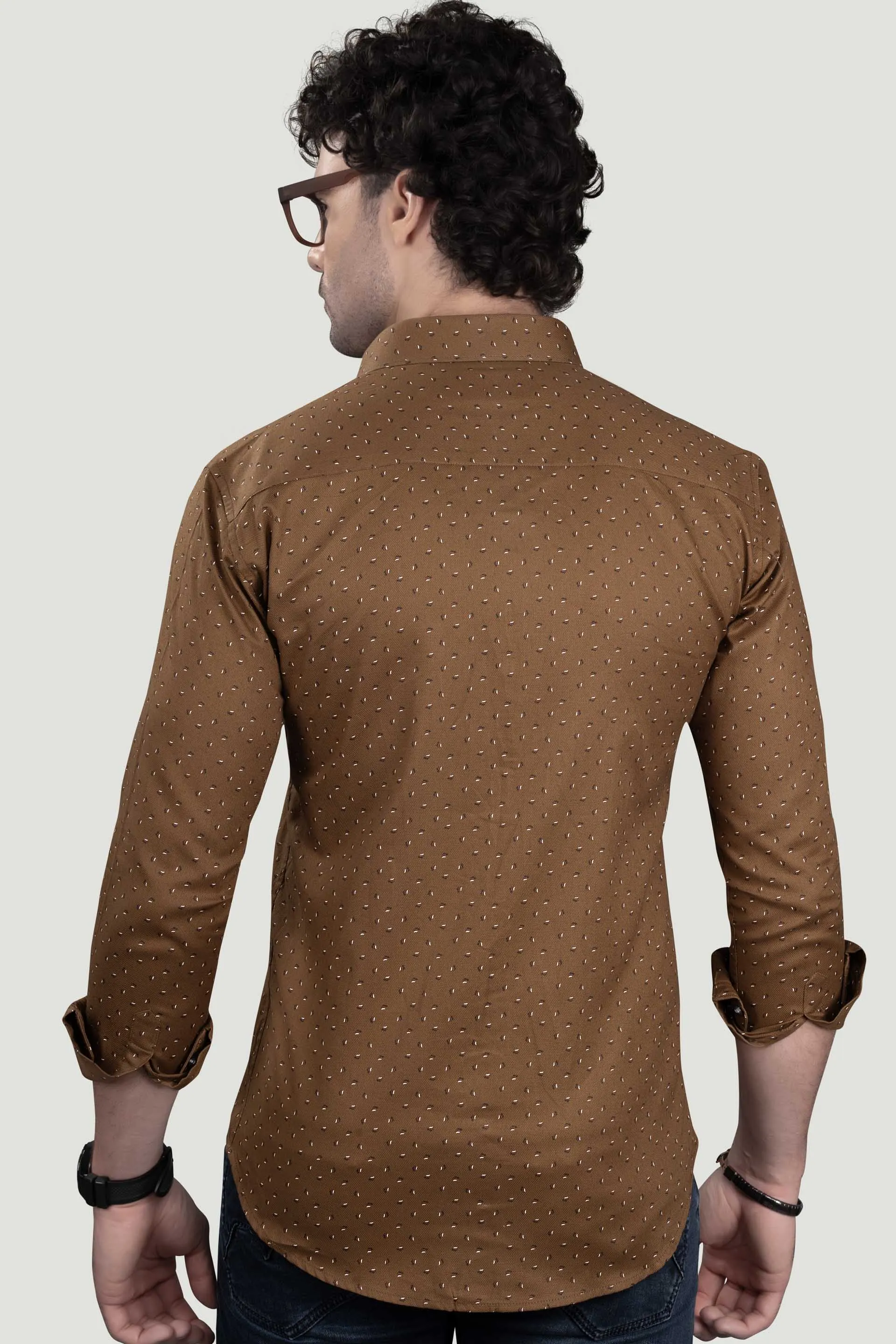 Dmitri Brown Cotton Printed Shirt