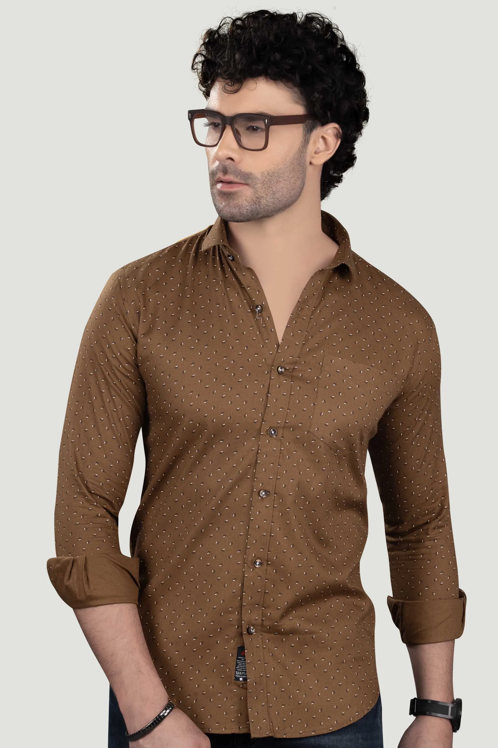 Dmitri Brown Cotton Printed Shirt