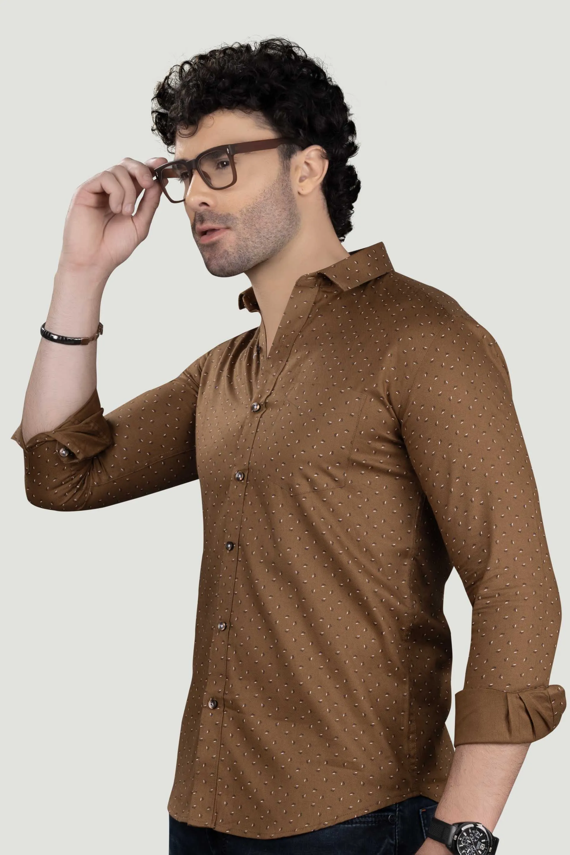 Dmitri Brown Cotton Printed Shirt
