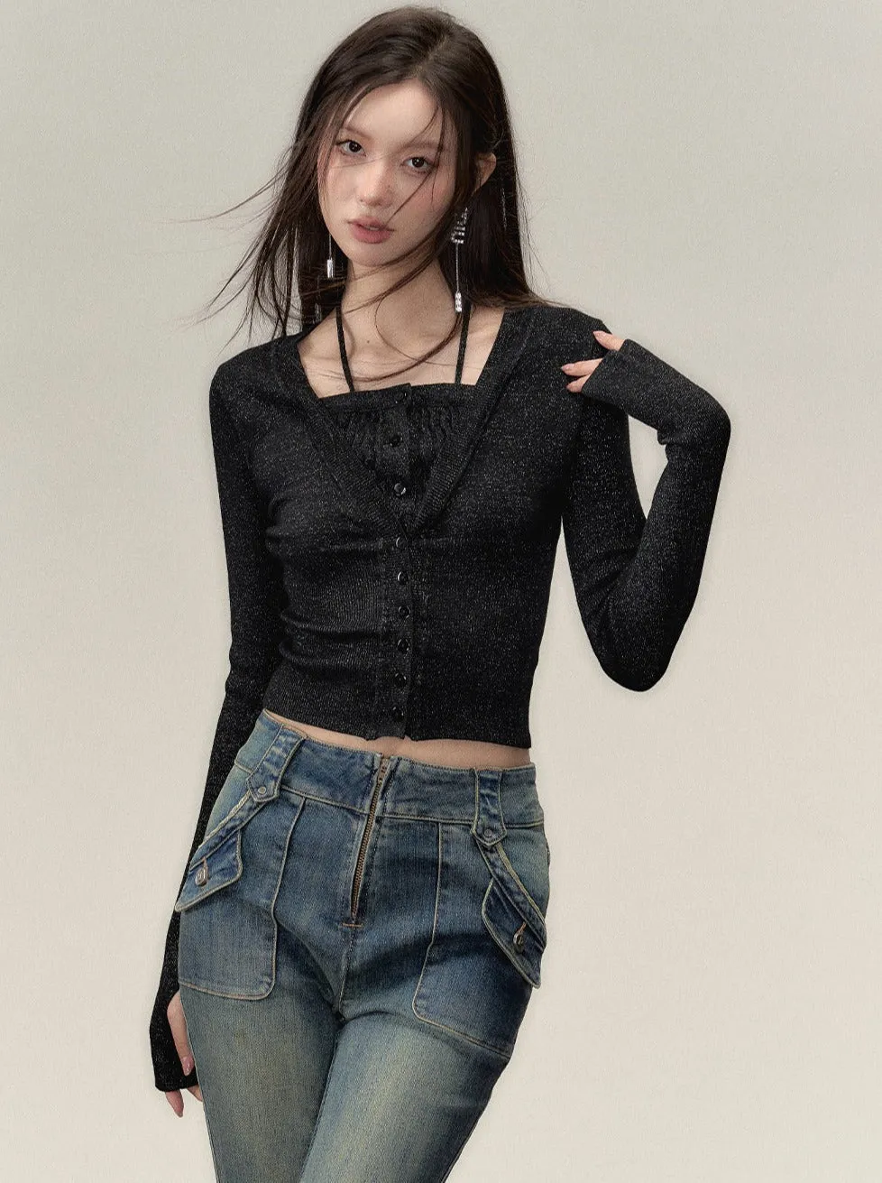 Fake Two -Piece Ramewest Slim Tops