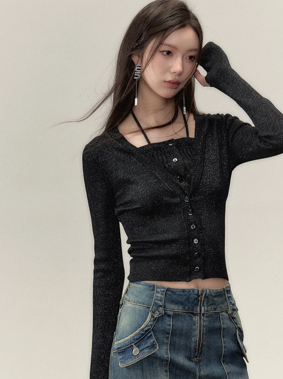Fake Two -Piece Ramewest Slim Tops