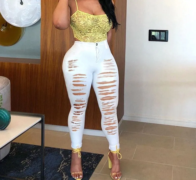 Fall Skinny Jeans Women Denim Pants Holes Destroyed