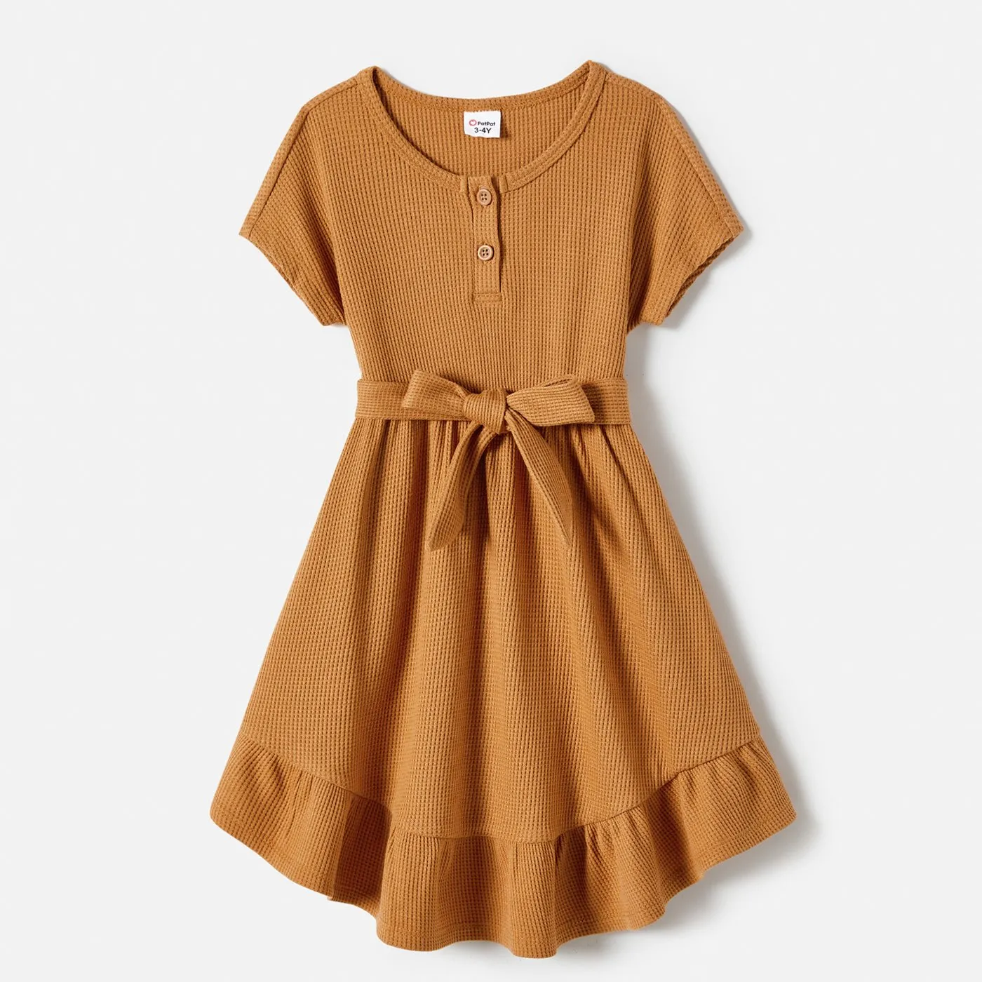 Family Matching Solid Color High Low Hem Dresses And Short Sleeve Striped Colorblock Tops Sets