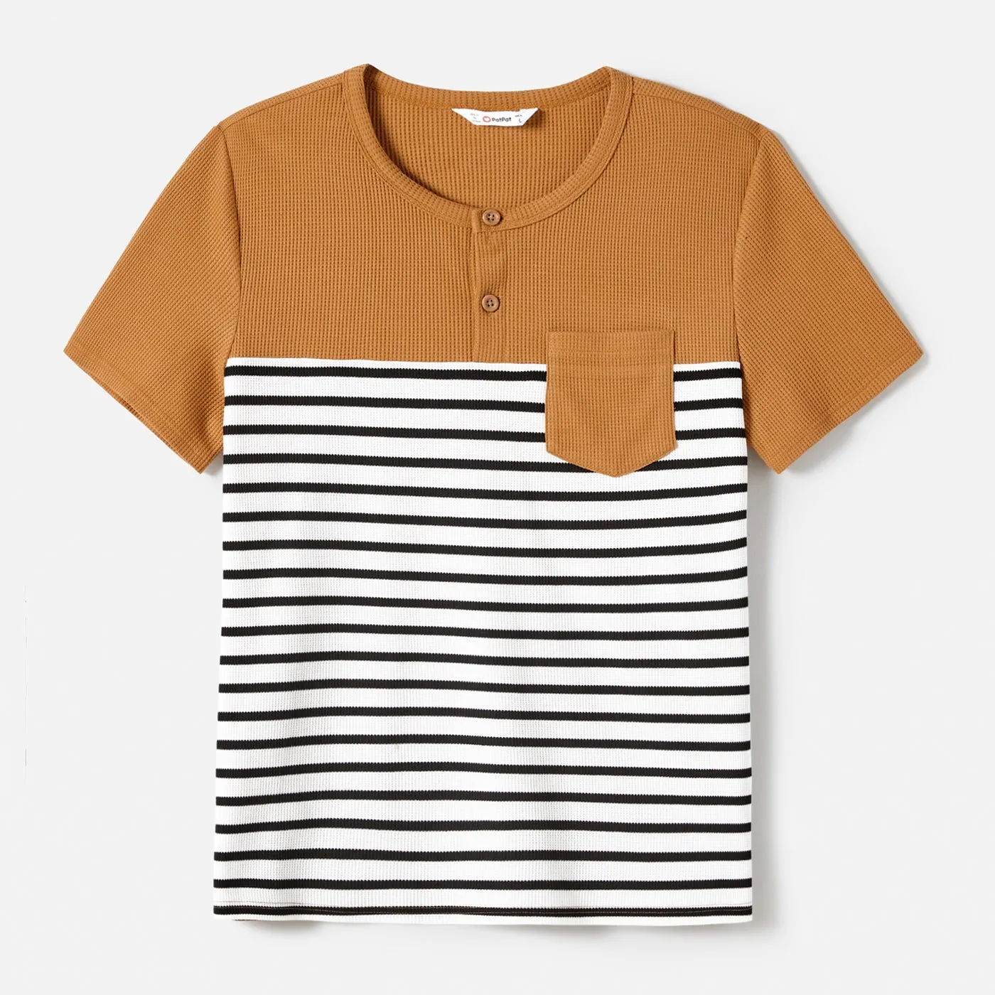 Family Matching Solid Color High Low Hem Dresses And Short Sleeve Striped Colorblock Tops Sets