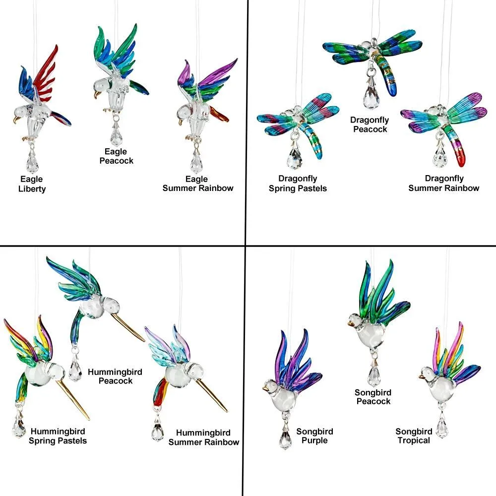 Fantasy Glass Crystal Suncatchers-Eagle, Hummingbird, Songbird and Dragonfly