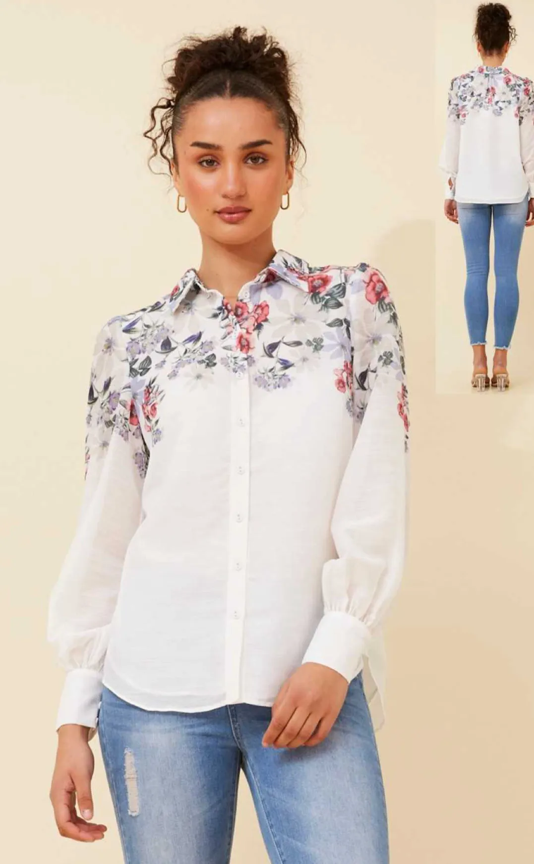 Floral Shoulder Detail Button-Up Blouse