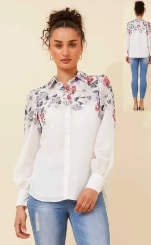 Floral Shoulder Detail Button-Up Blouse Floral Shoulder Detail Button-Up Blouse