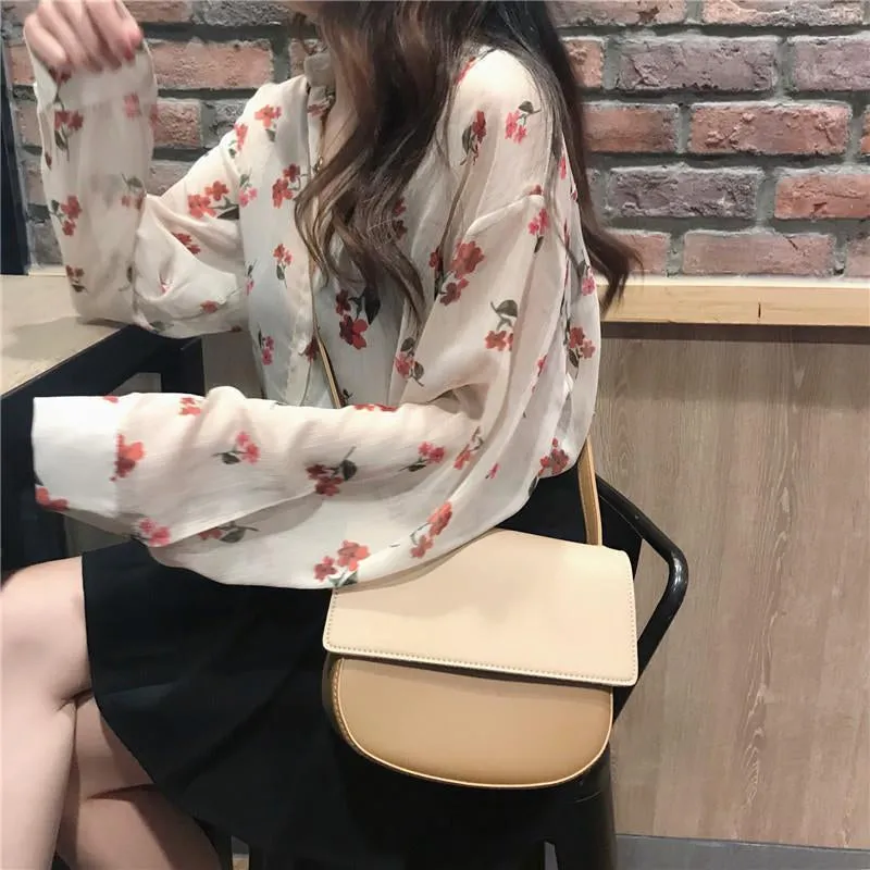 Fresh Floral Pattern Elegant Long Sleeve Blouse Shirt