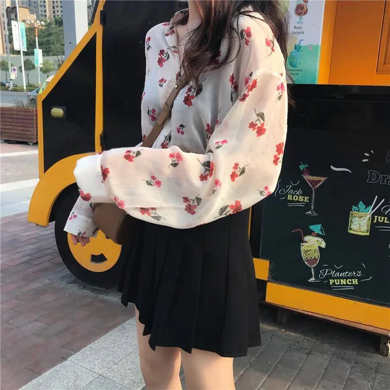Fresh Floral Pattern Elegant Long Sleeve Blouse Shirt