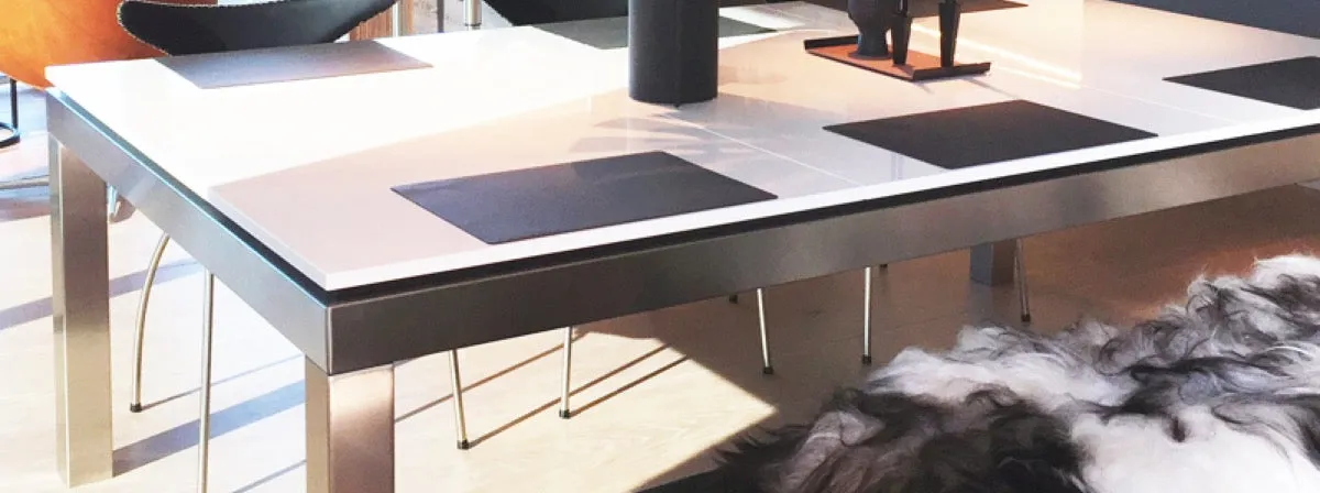 Fusion Dining Pool Table: Brushed Stainless Steel Legs with Wood Tops