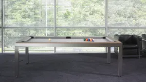 Fusion Dining Pool Table: Brushed Stainless Steel Legs with Wood Tops