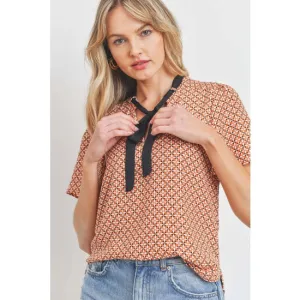 Geo Print Front Tie Blouse