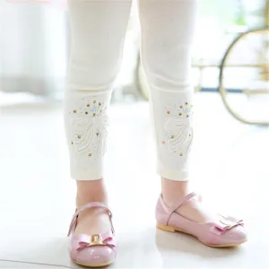 Girls Beaded Bow Solid Color Pants