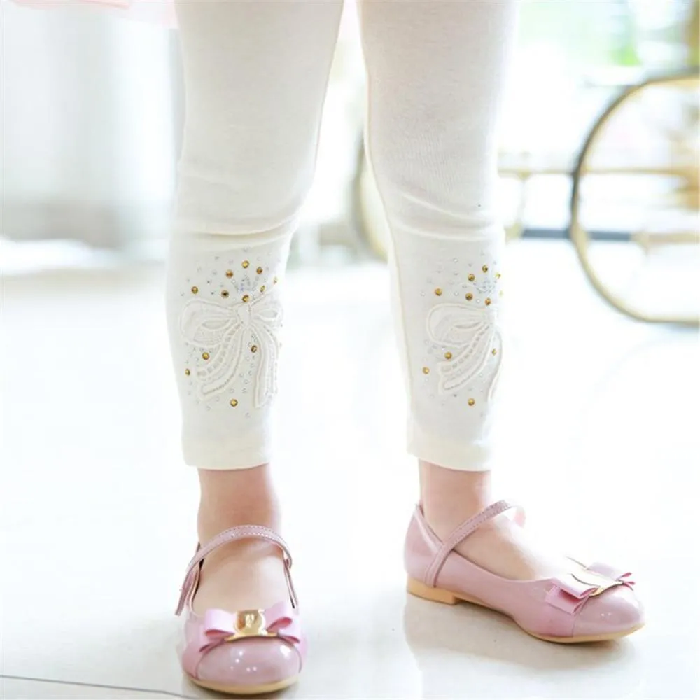 Girls Beaded Bow Solid Color Pants