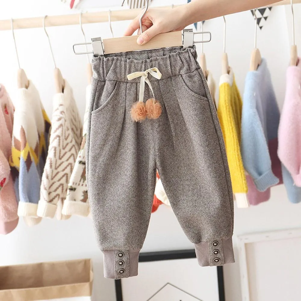Girls Bottons Lace Tie Feet Pants Wholesale Little Girls Clothes