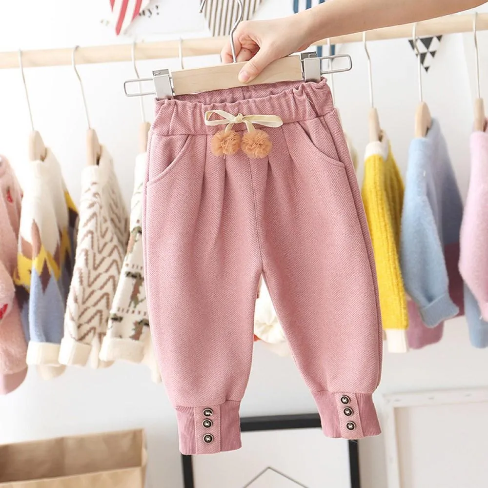 Girls Bottons Lace Tie Feet Pants Wholesale Little Girls Clothes