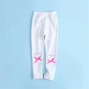 Girls Bowknot Decor Heart Printed Pants