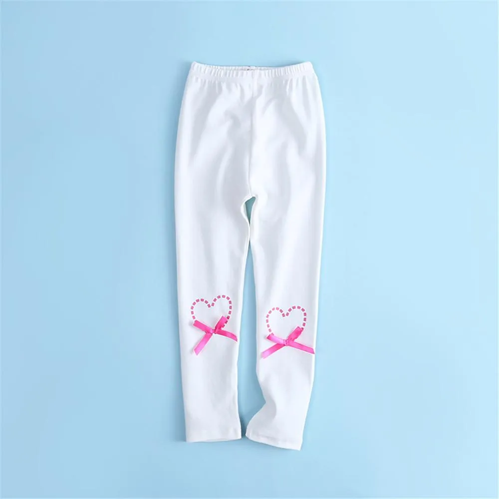 Girls Bowknot Decor Heart Printed Pants