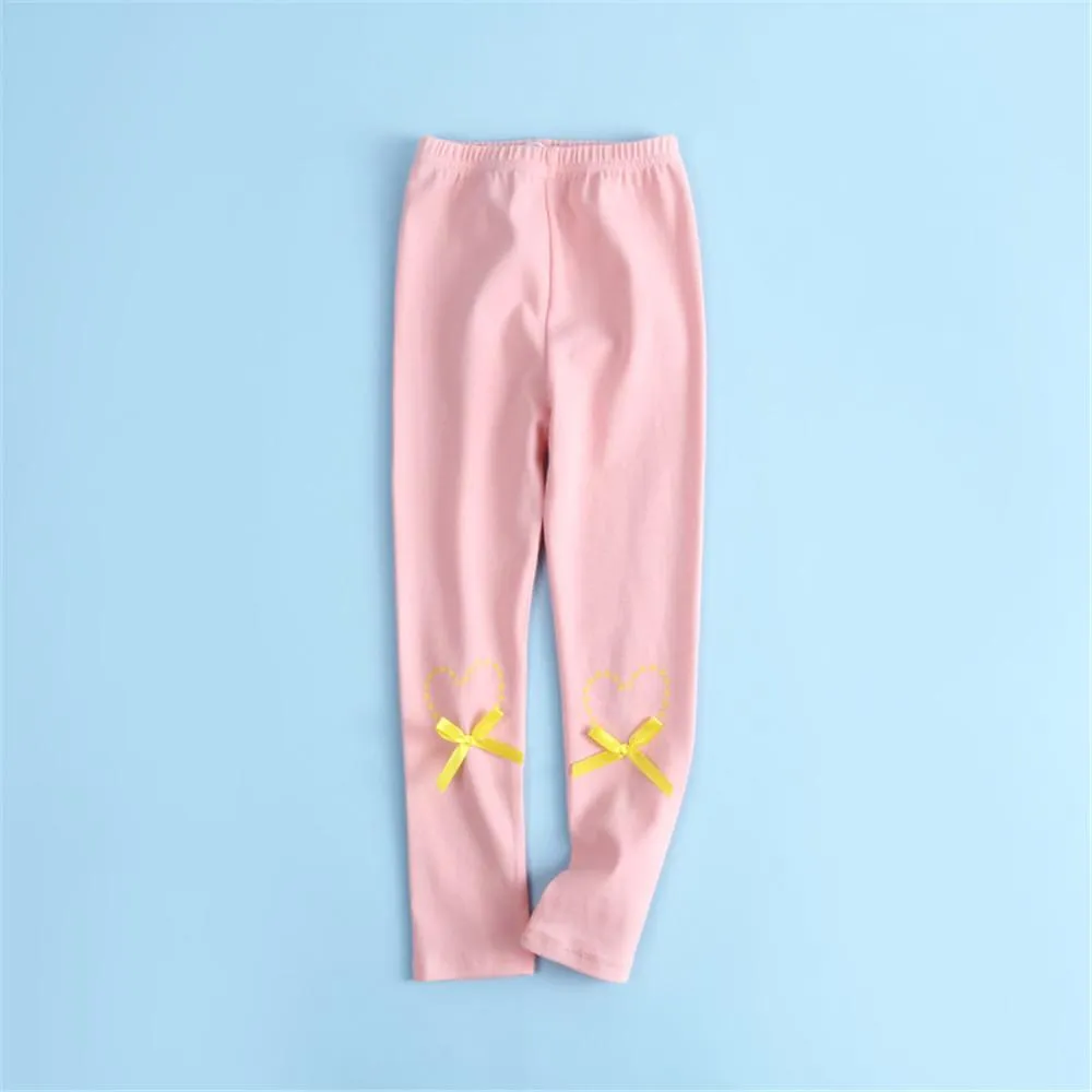 Girls Bowknot Decor Heart Printed Pants