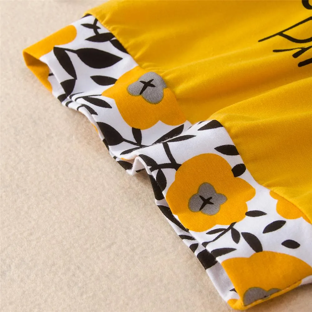 Girls Floral Hooded Letter Printed Top & Pants Kids Wholesale Clothing