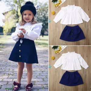 Girls Long Sleeve Tops Shirts&Solid Skirt Little Girl Outfits Little Girl Outfits