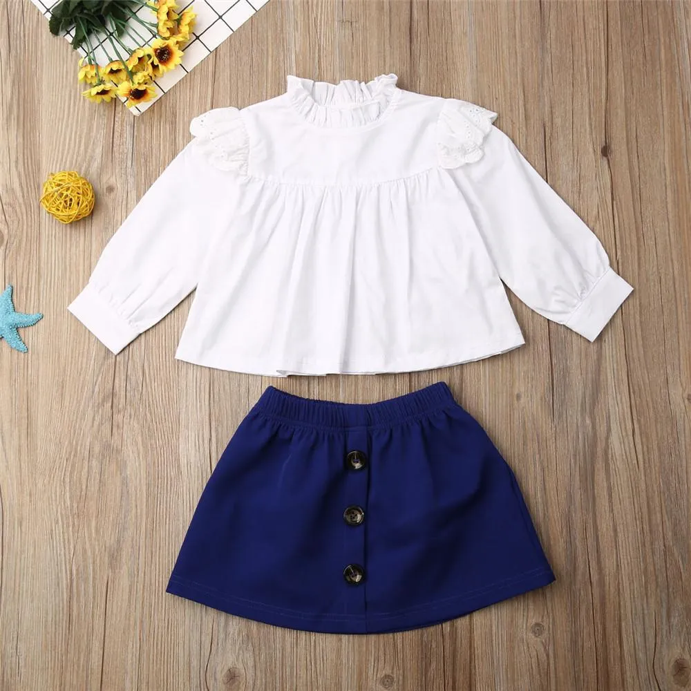 Girls Long Sleeve Tops Shirts&Solid Skirt Little Girl Outfits Little Girl Outfits