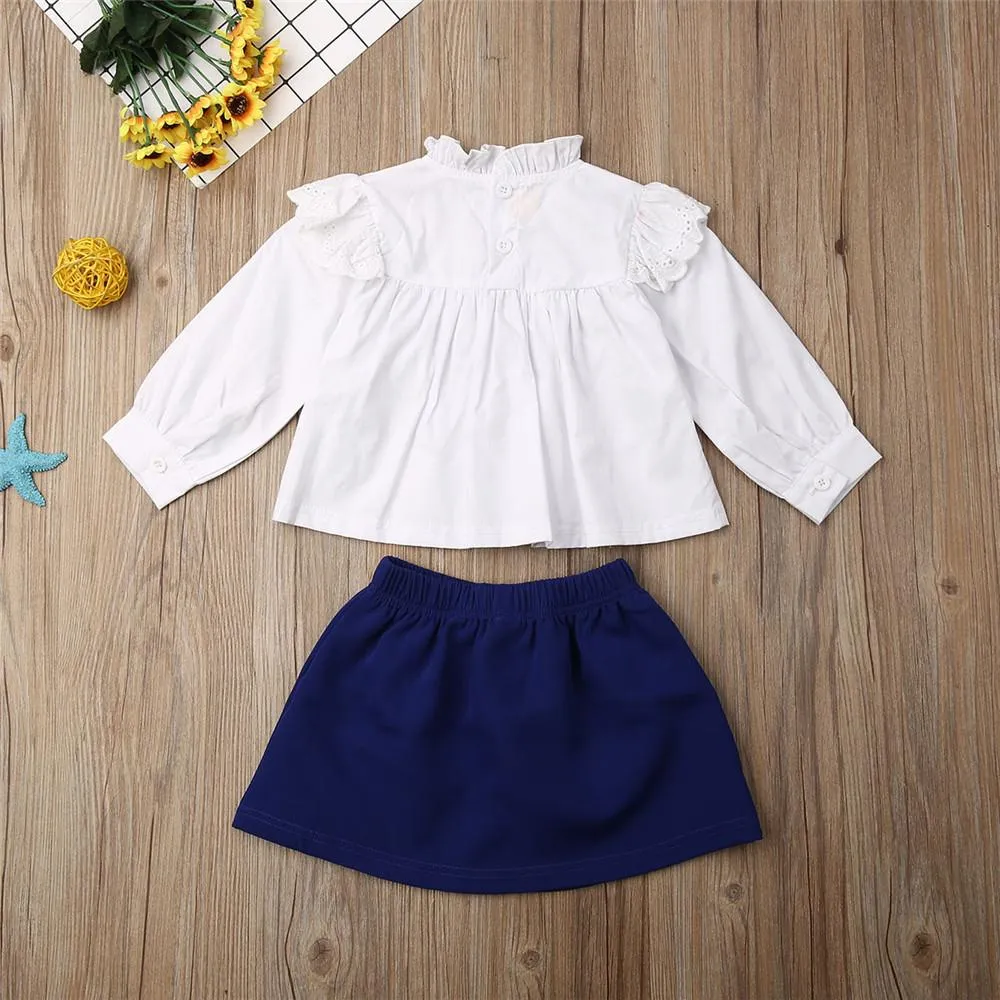 Girls Long Sleeve Tops Shirts&Solid Skirt Little Girl Outfits Little Girl Outfits