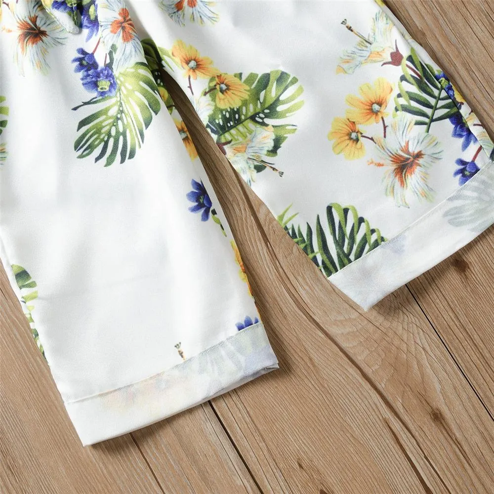 Girls Solid Color Bow Decor Tank Top Plant Printed Pants Wholesale Little Girls Clothes