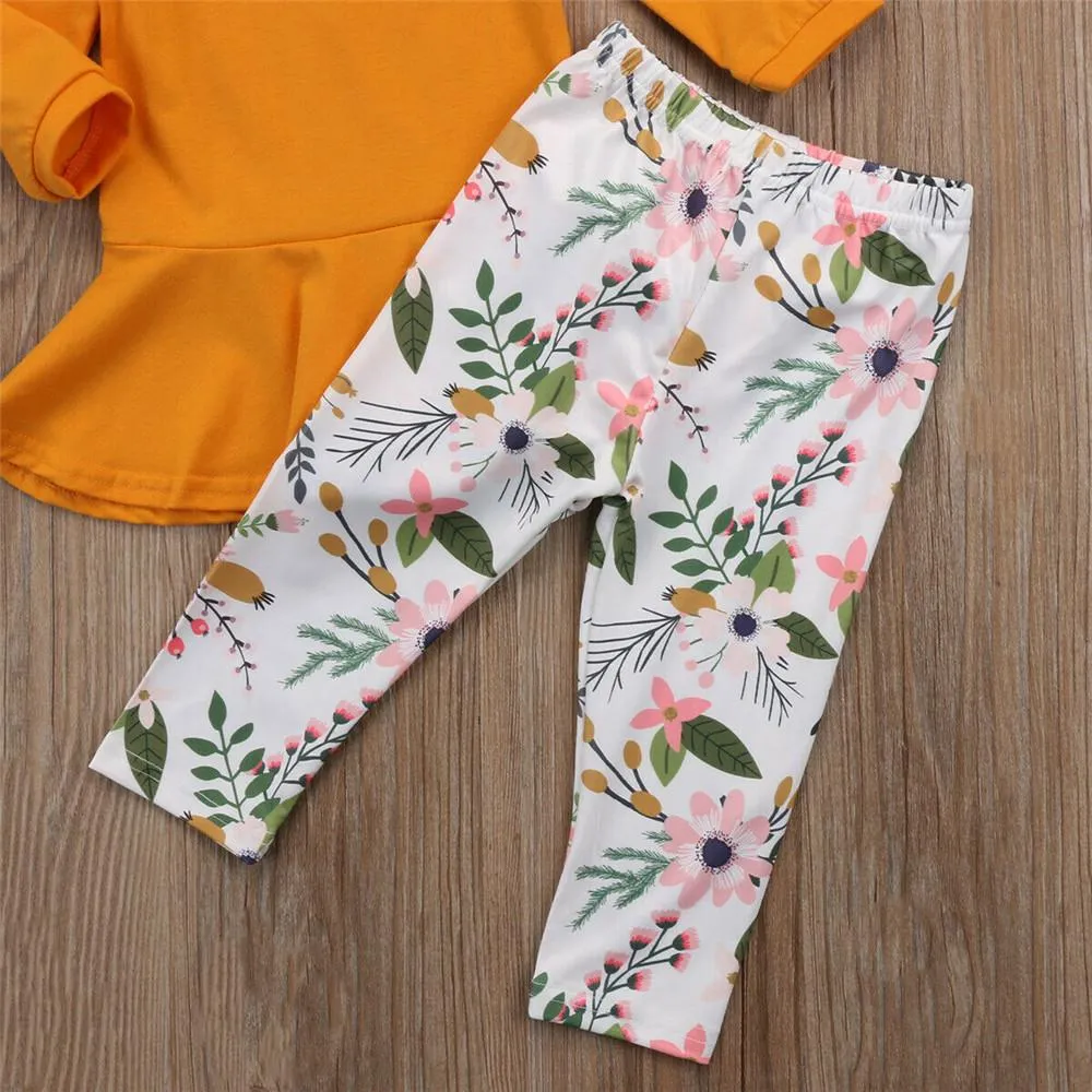 Girls Solid Round Neck Tops&Floral Pants Girls Clothing Wholesalers
