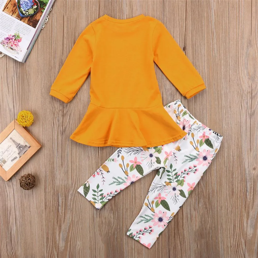 Girls Solid Round Neck Tops&Floral Pants Girls Clothing Wholesalers