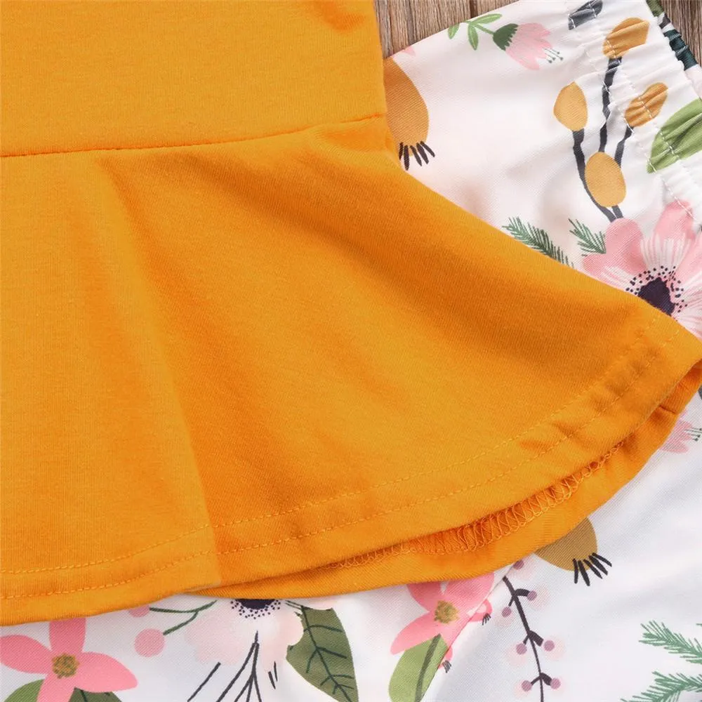 Girls Solid Round Neck Tops&Floral Pants Girls Clothing Wholesalers