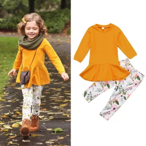 Girls Solid Round Neck Tops&Floral Pants Girls Clothing Wholesalers