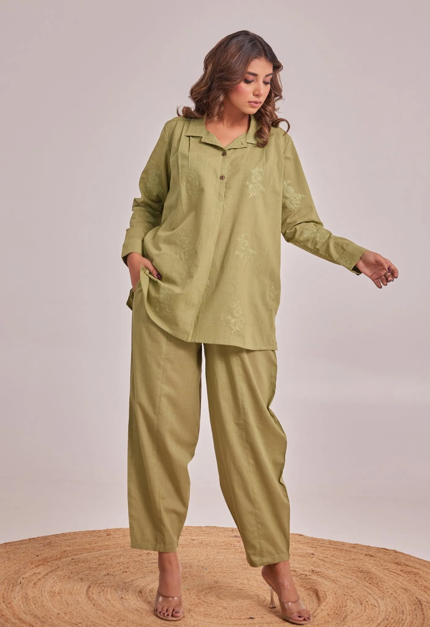 Green Embroidered Co-ord Set