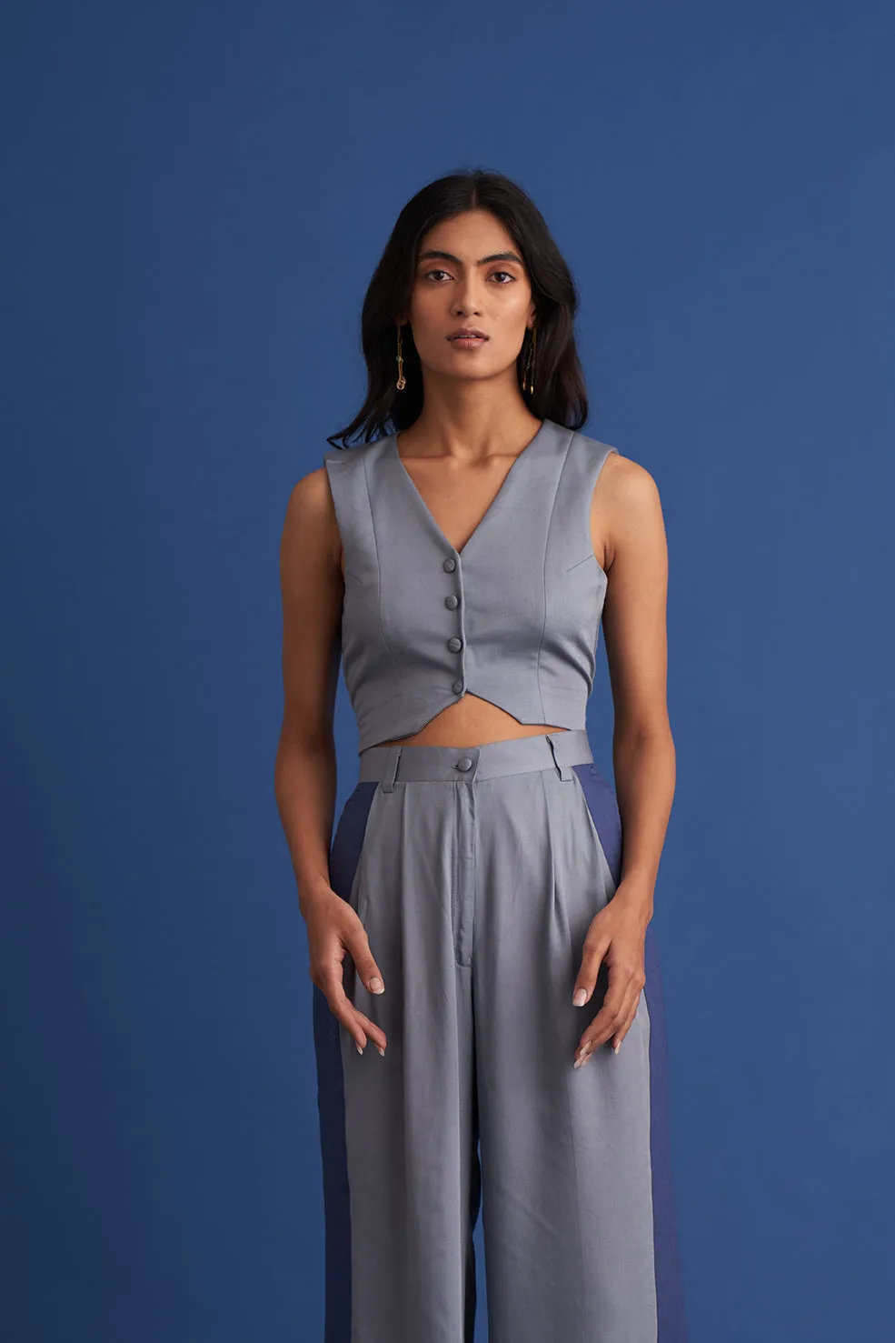 Grey Vest Pants Cord Set