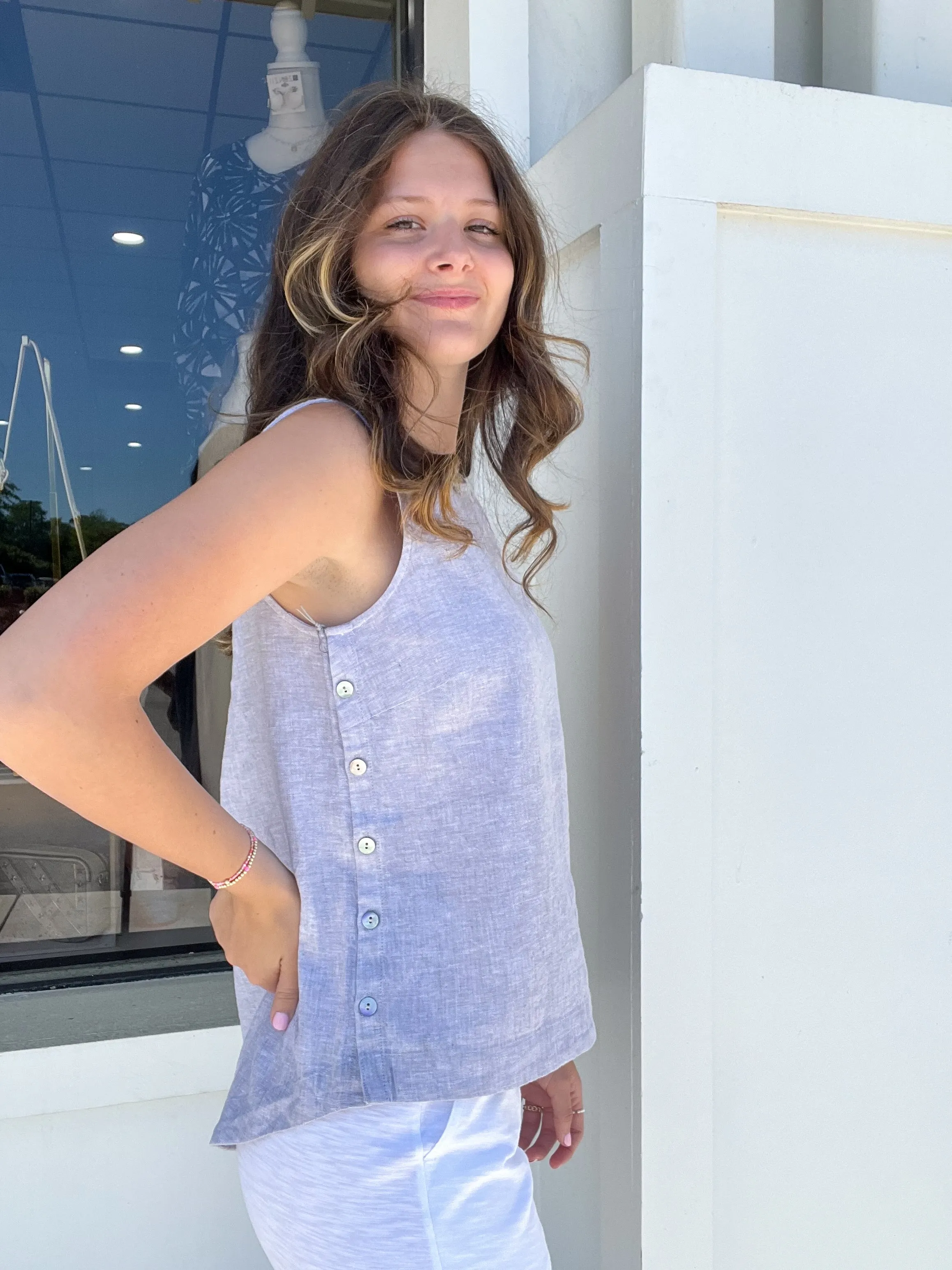 Habitat Linen Solid Side Button Tank