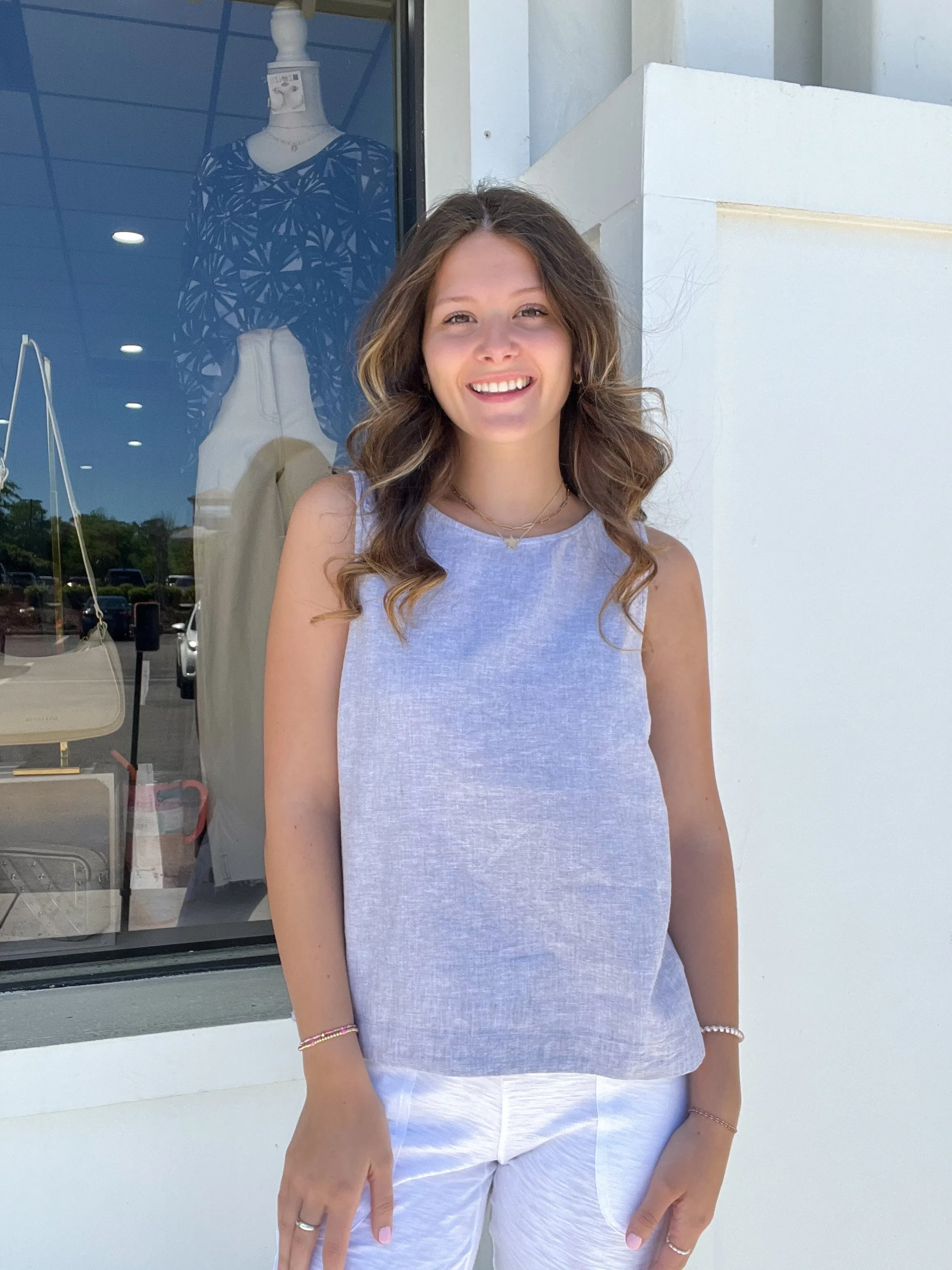 Habitat Linen Solid Side Button Tank