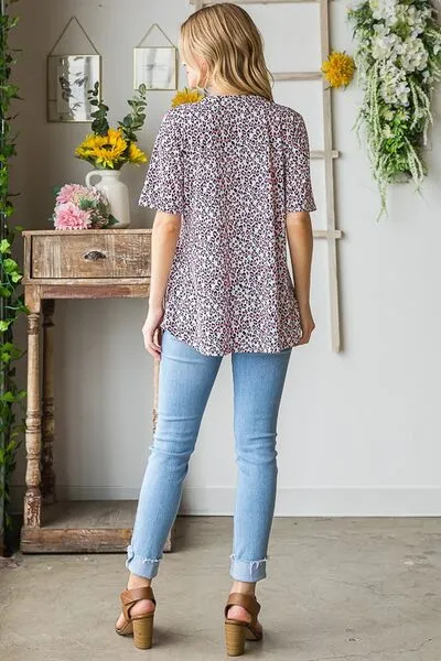 Heimish Ivory & Neon Pink Short Sleeve Crisscross Animal Babydoll Top