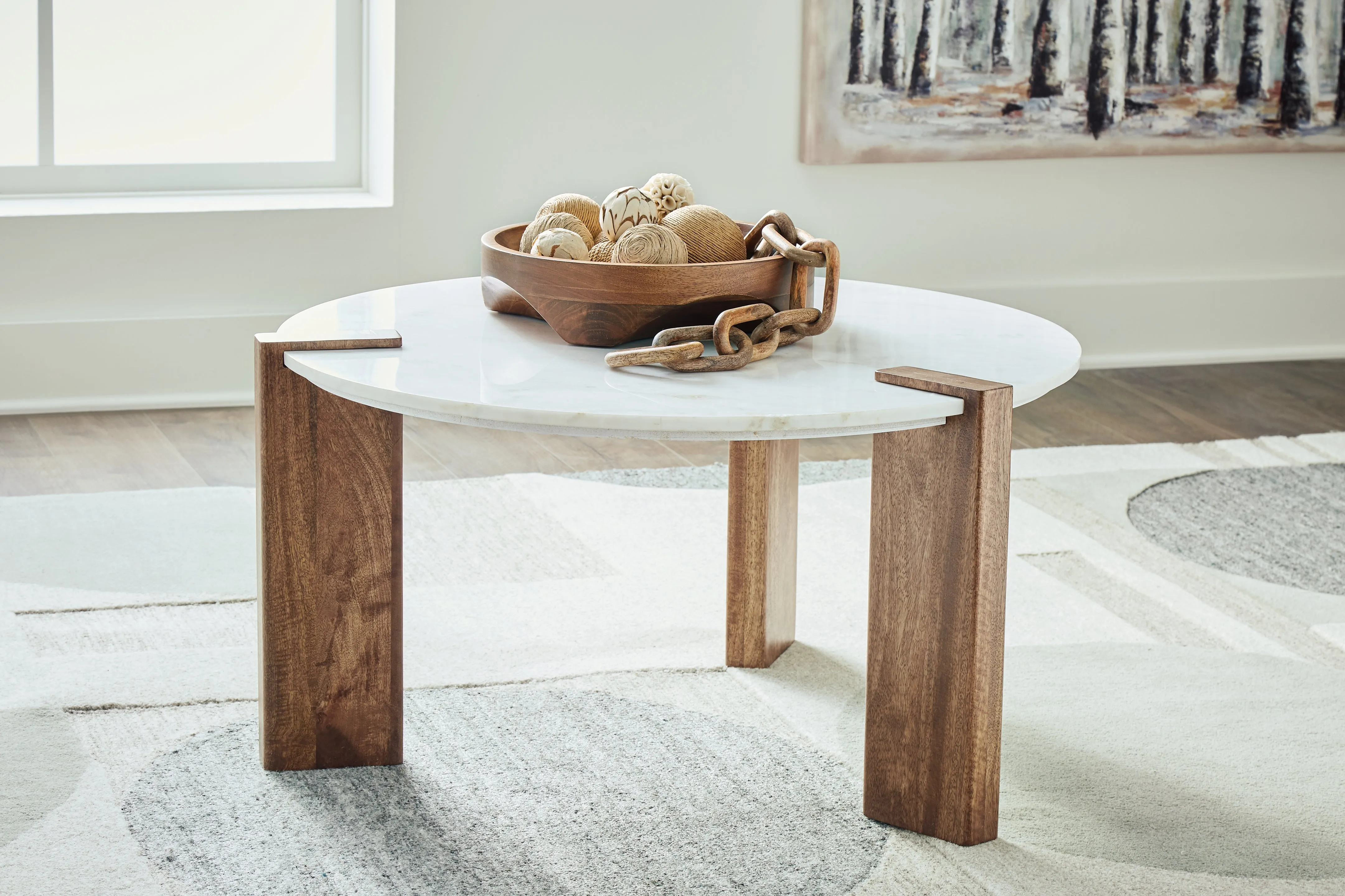 Isanti Coffee Table with 2 End Tables in White/Brown