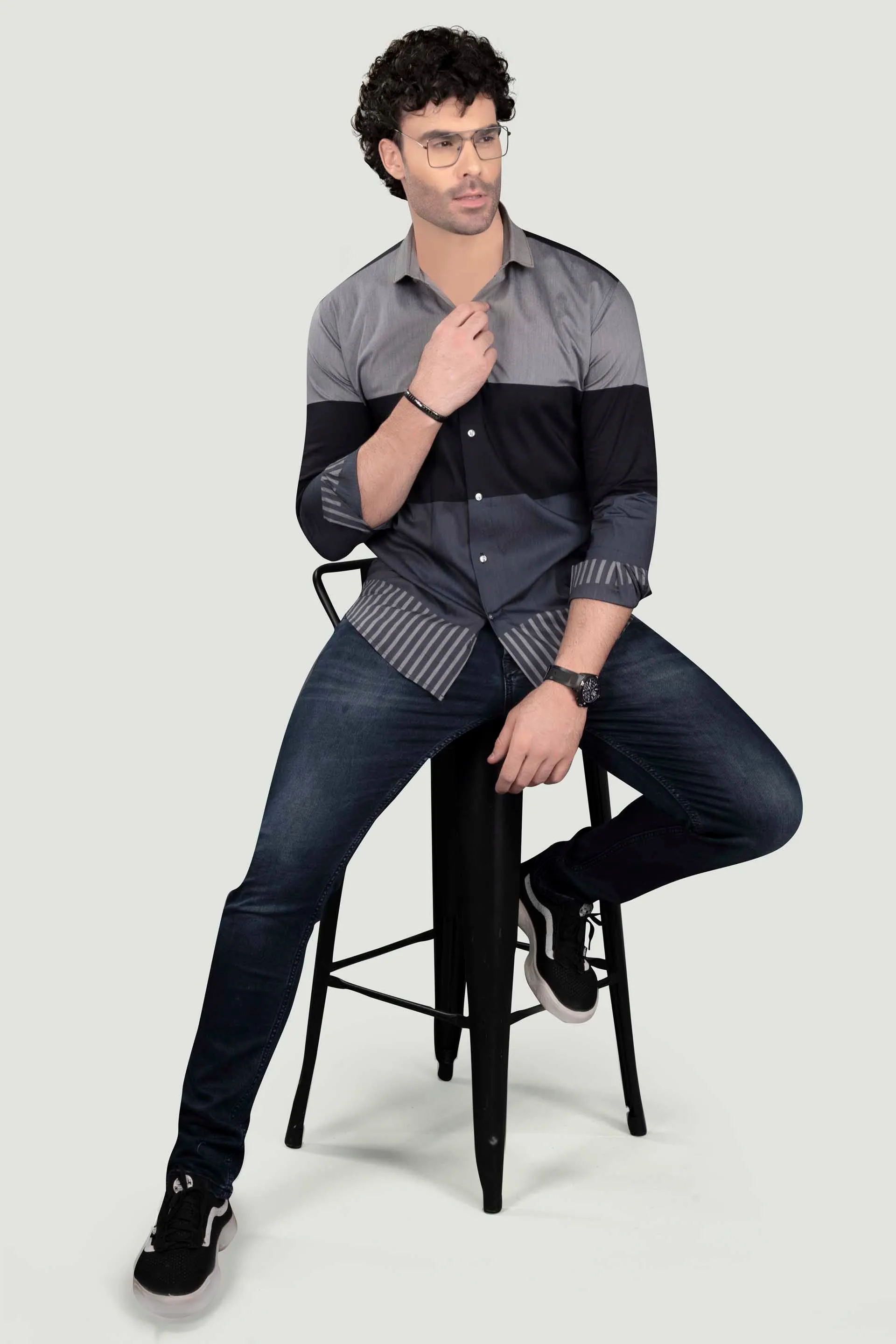 Jacob Black Cotton Printed Shirt