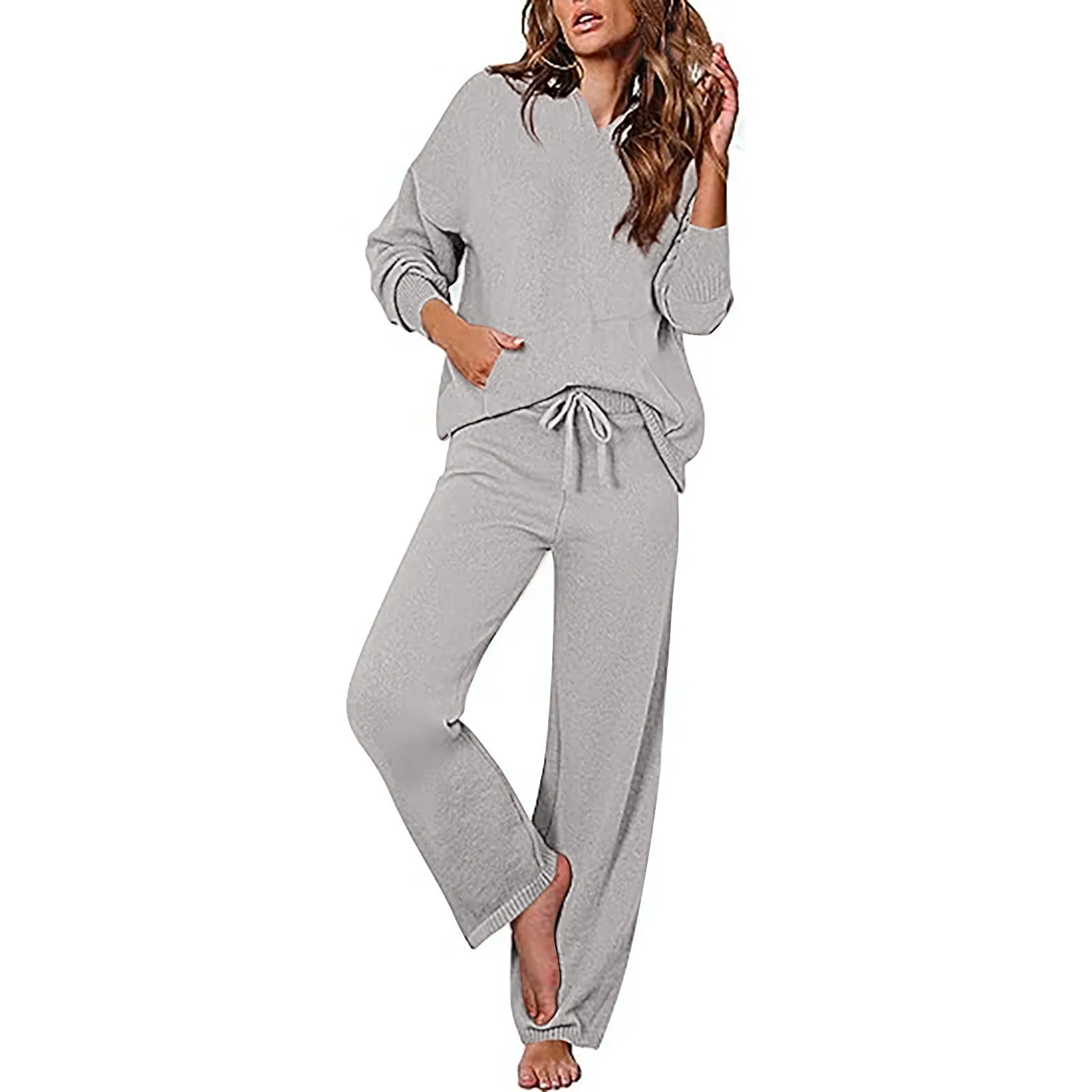 KAMAHE Cross-border casual suit women's sportswear long-sleeved trousers versatile sweater wide-leg pants fashion age-reducing two-piece set