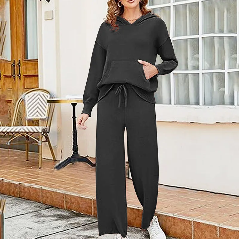 KAMAHE Cross-border casual suit women's sportswear long-sleeved trousers versatile sweater wide-leg pants fashion age-reducing two-piece set