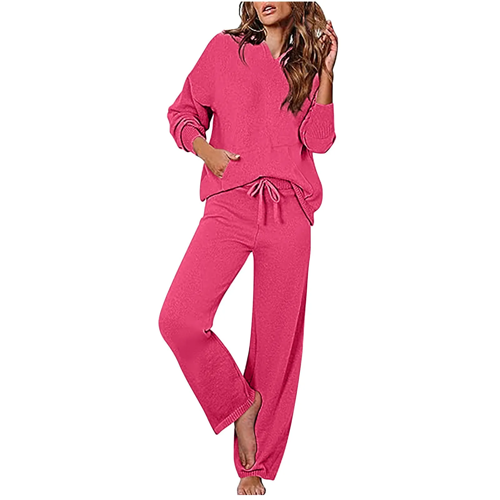 KAMAHE Cross-border casual suit women's sportswear long-sleeved trousers versatile sweater wide-leg pants fashion age-reducing two-piece set