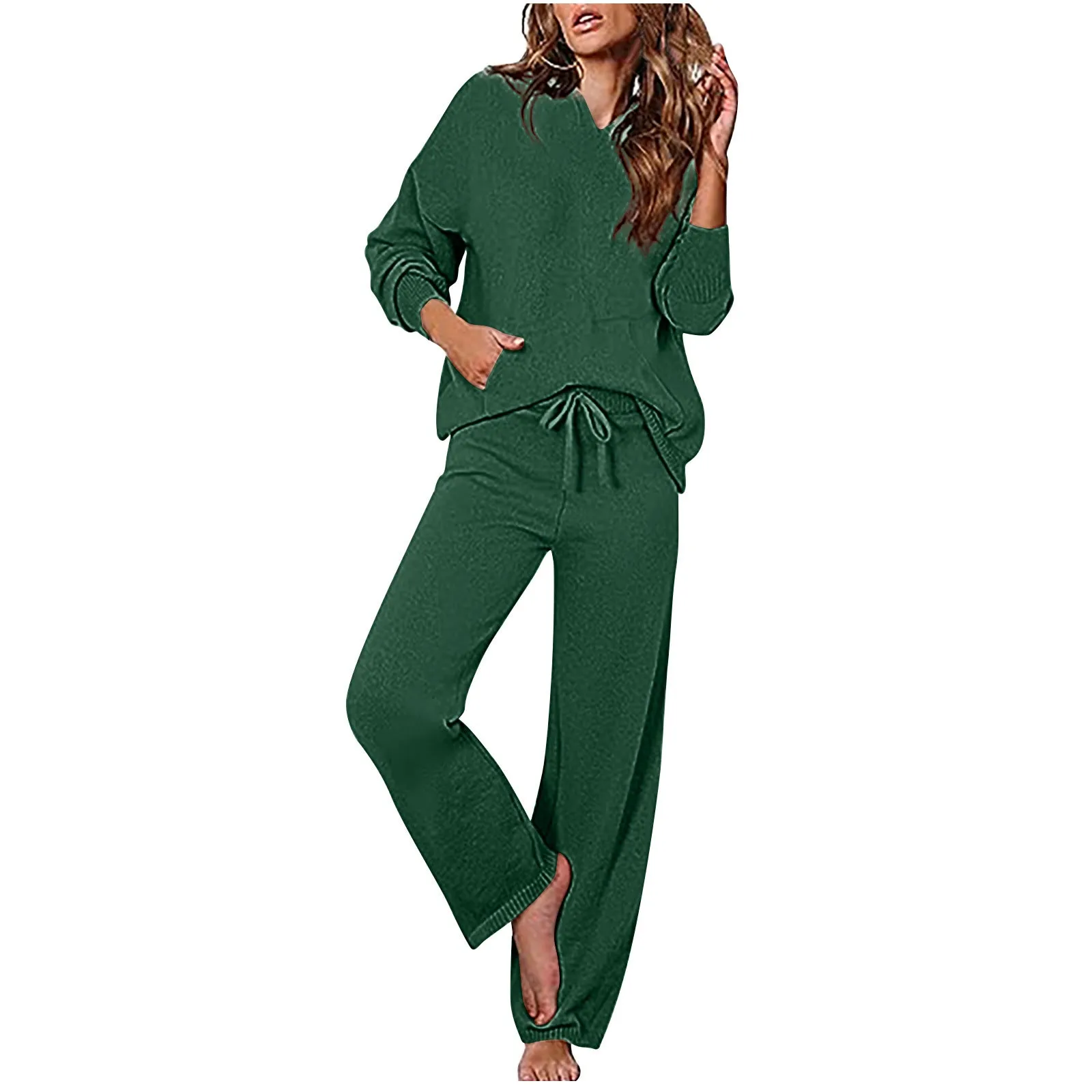 KAMAHE Cross-border casual suit women's sportswear long-sleeved trousers versatile sweater wide-leg pants fashion age-reducing two-piece set