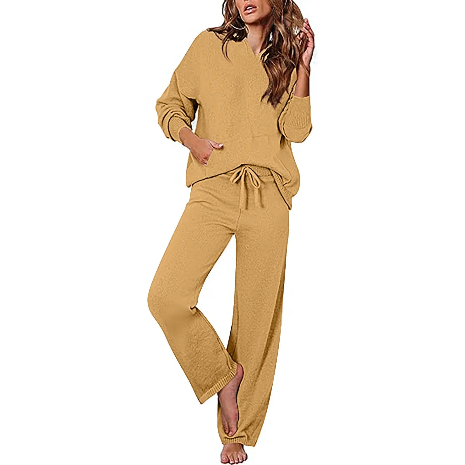 KAMAHE Cross-border casual suit women's sportswear long-sleeved trousers versatile sweater wide-leg pants fashion age-reducing two-piece set