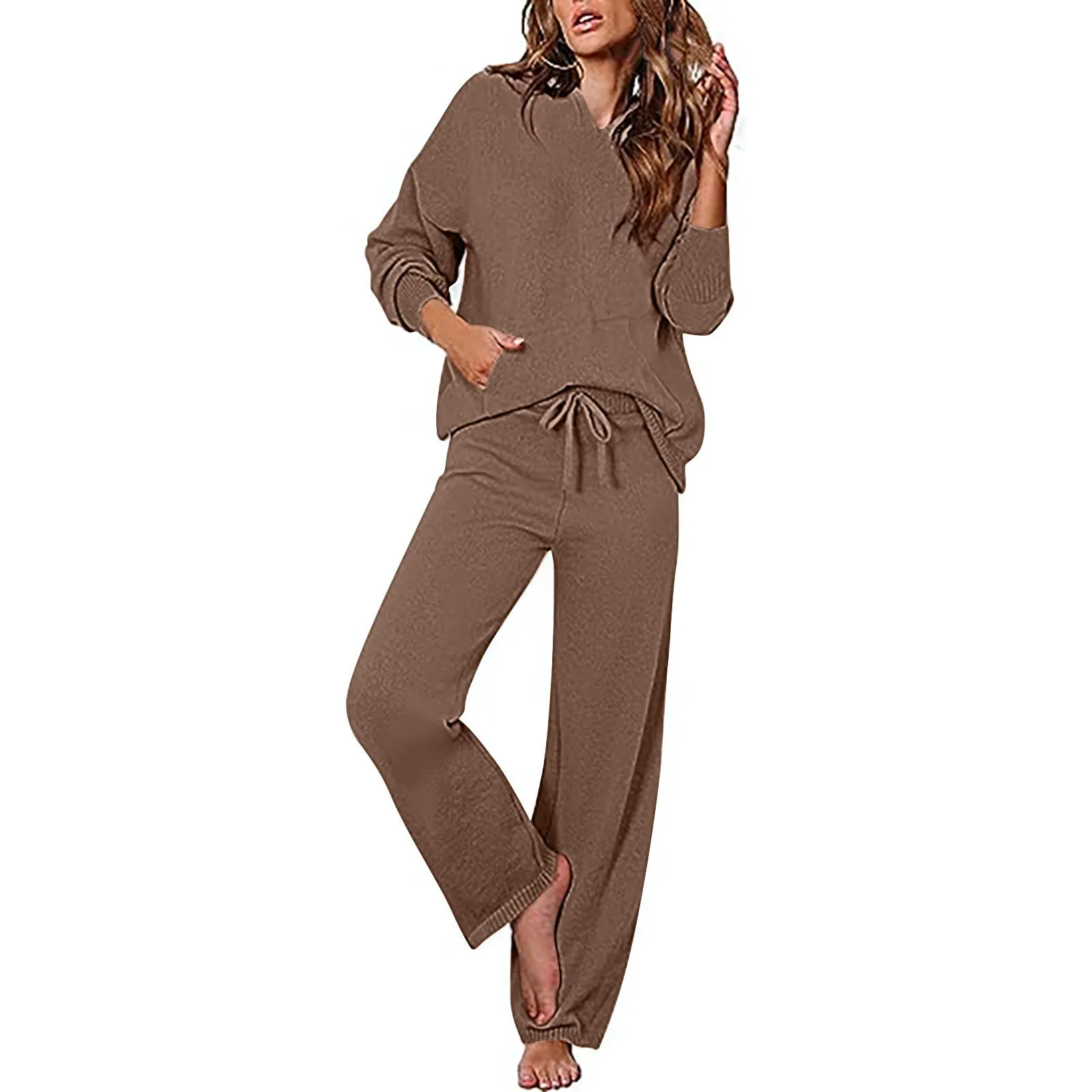 KAMAHE Cross-border casual suit women's sportswear long-sleeved trousers versatile sweater wide-leg pants fashion age-reducing two-piece set