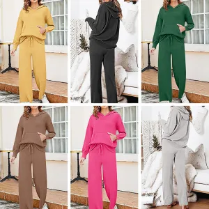 KAMAHE Cross-border casual suit women's sportswear long-sleeved trousers versatile sweater wide-leg pants fashion age-reducing two-piece set