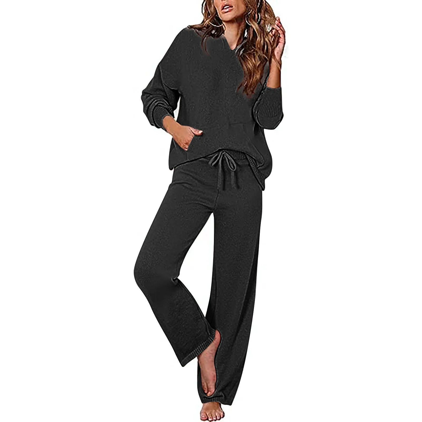 KAMAHE Cross-border casual suit women's sportswear long-sleeved trousers versatile sweater wide-leg pants fashion age-reducing two-piece set