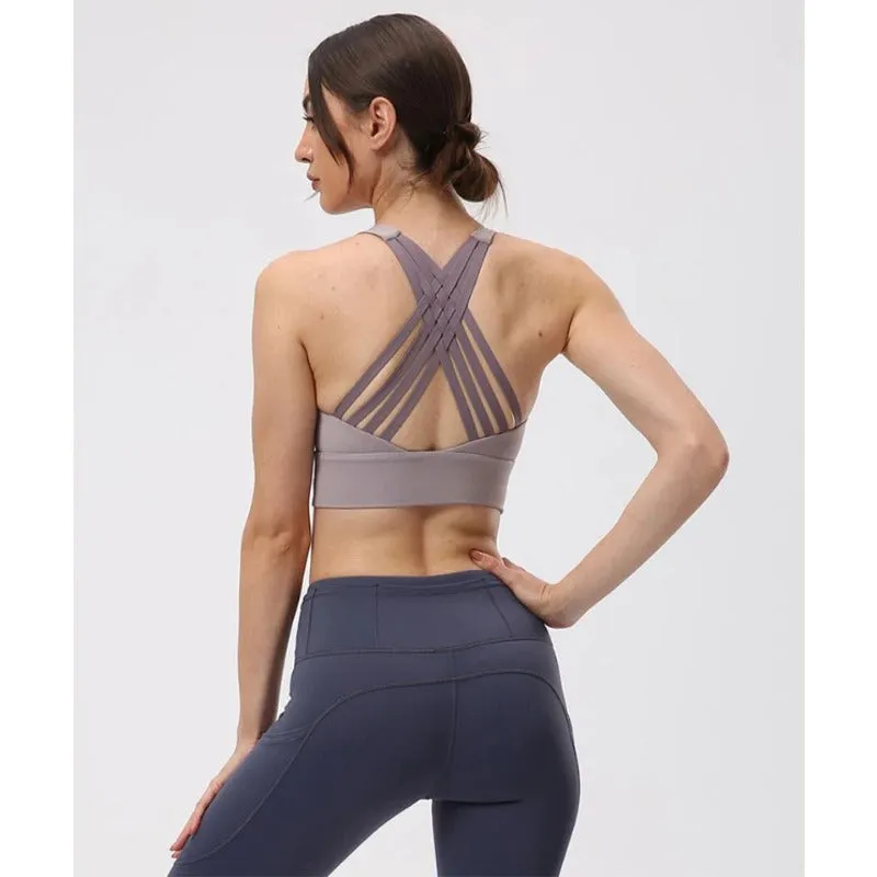 Ladies Trackless Gym Wear Cross Back Yoga Plus Size Top Bra