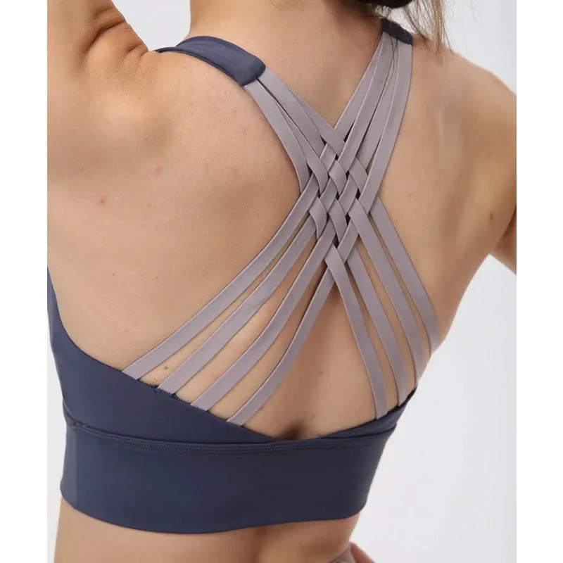Ladies Trackless Gym Wear Cross Back Yoga Plus Size Top Bra