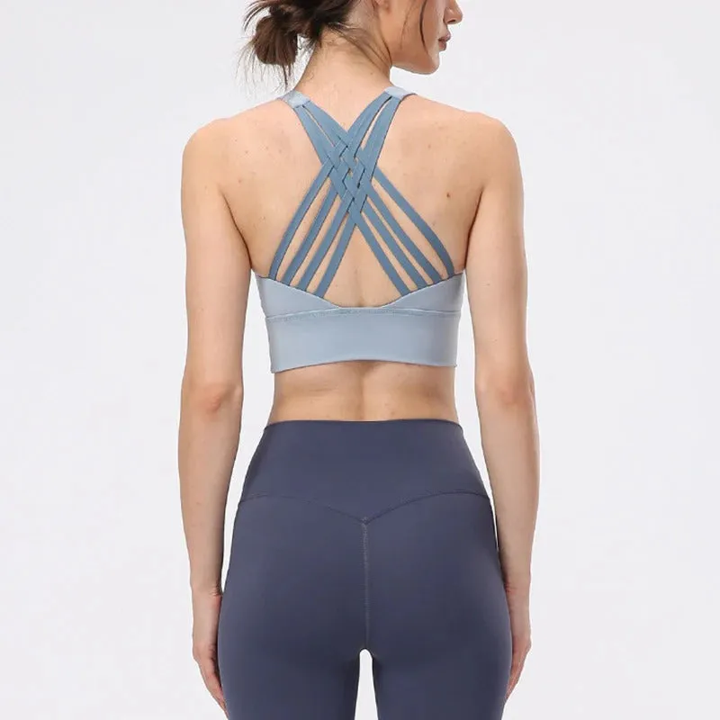 Ladies Trackless Gym Wear Cross Back Yoga Plus Size Top Bra